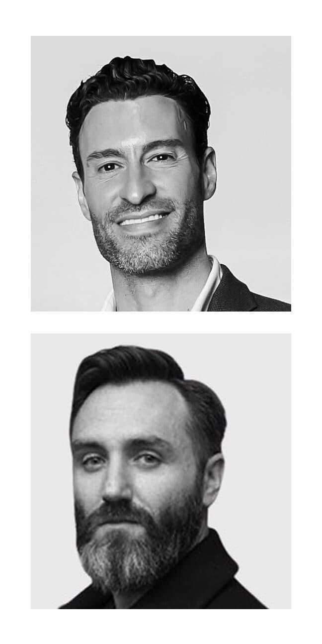 Glamsquad co-founders Giovanni Vaccaro and CEO David Goldweitz in black-and-white studio portraits